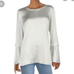 BCBGMAXAZRIA Optic White Satin Bell Blouse